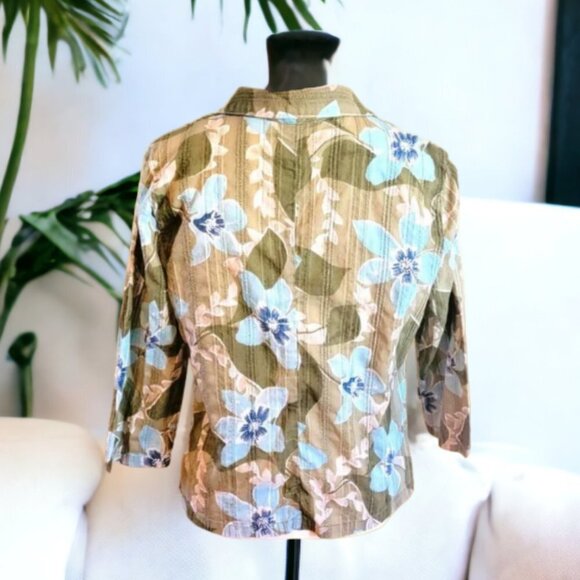 Liz Claiborne Casual Jacket Floral Olive and Blue Button-Down in Size Med - Picture 3 of 5